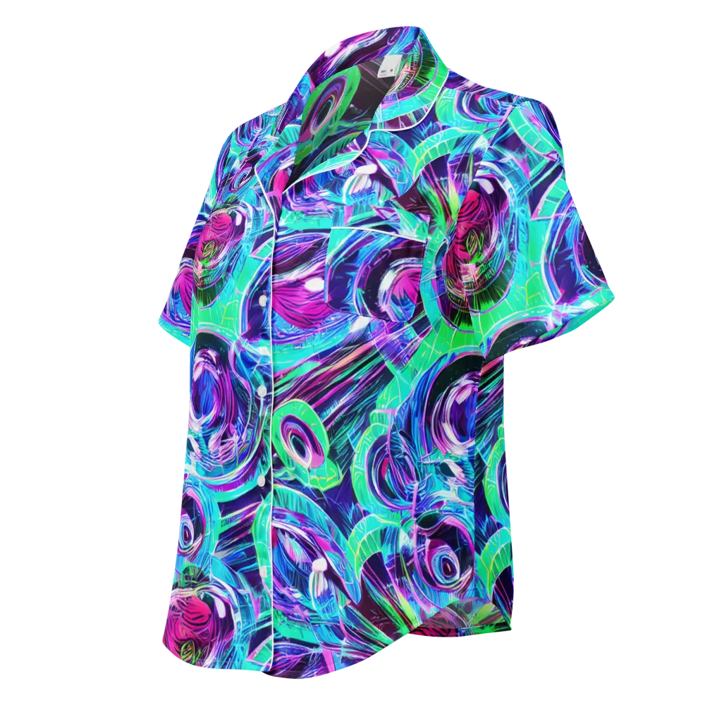 Digital Tidal Wave on Women's Short Sleeve Pajama Top — Left Front