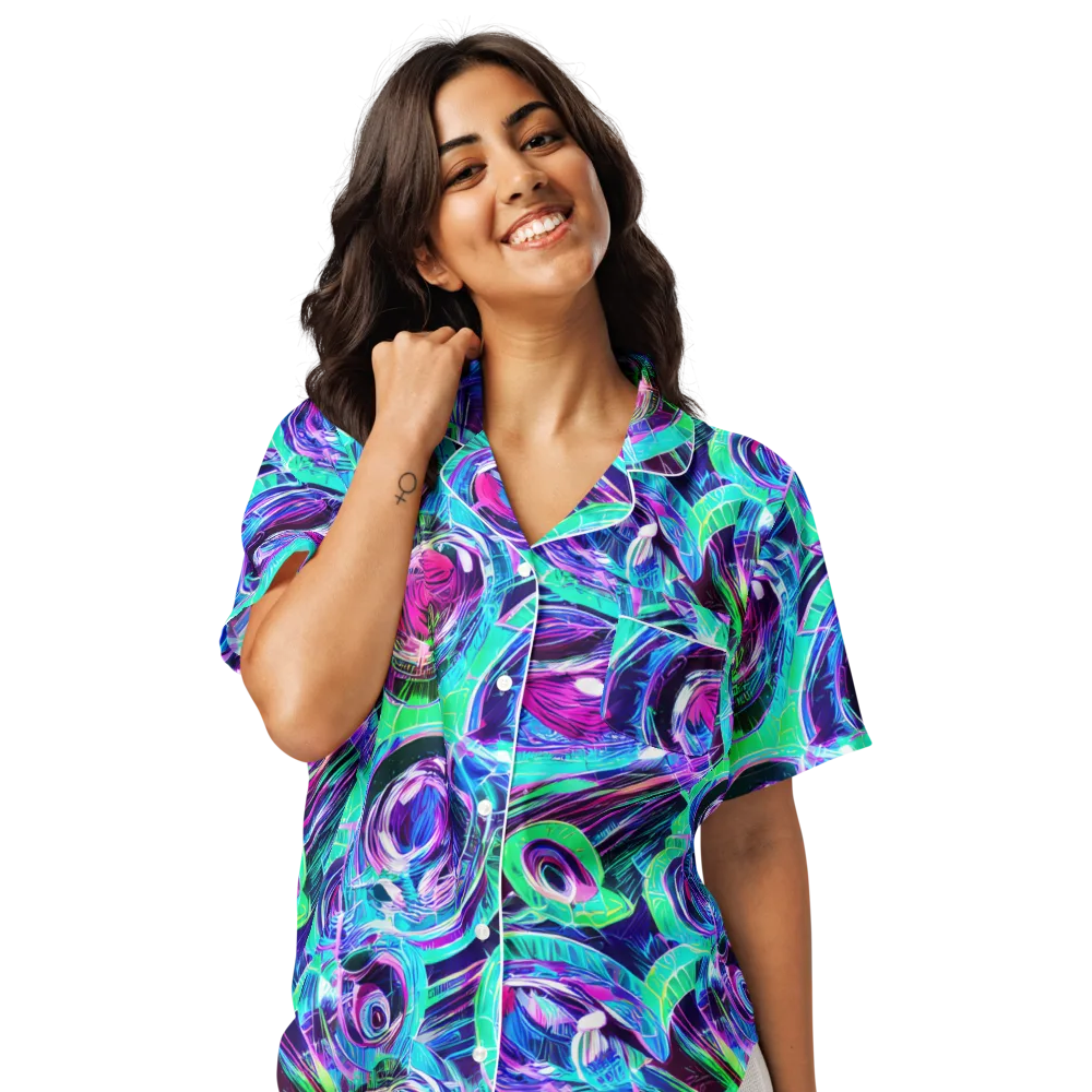Digital Tidal Wave on Women's Short Sleeve Pajama Top — Front