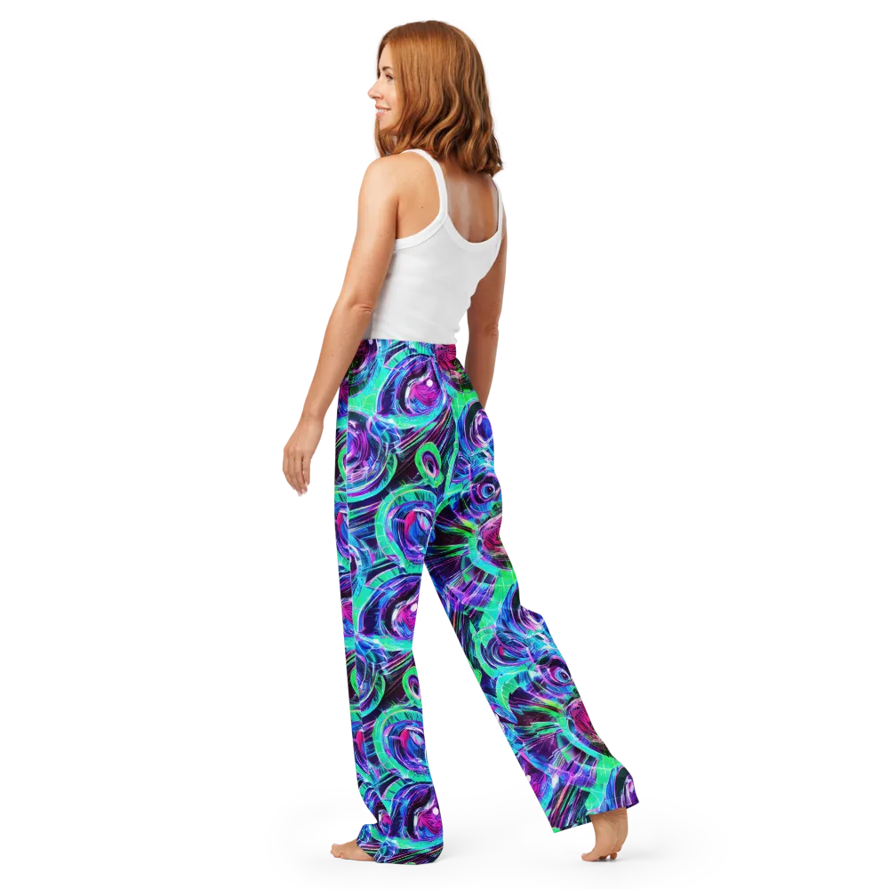 Digital Tidal Wave on Women's Pajama Pants — Back