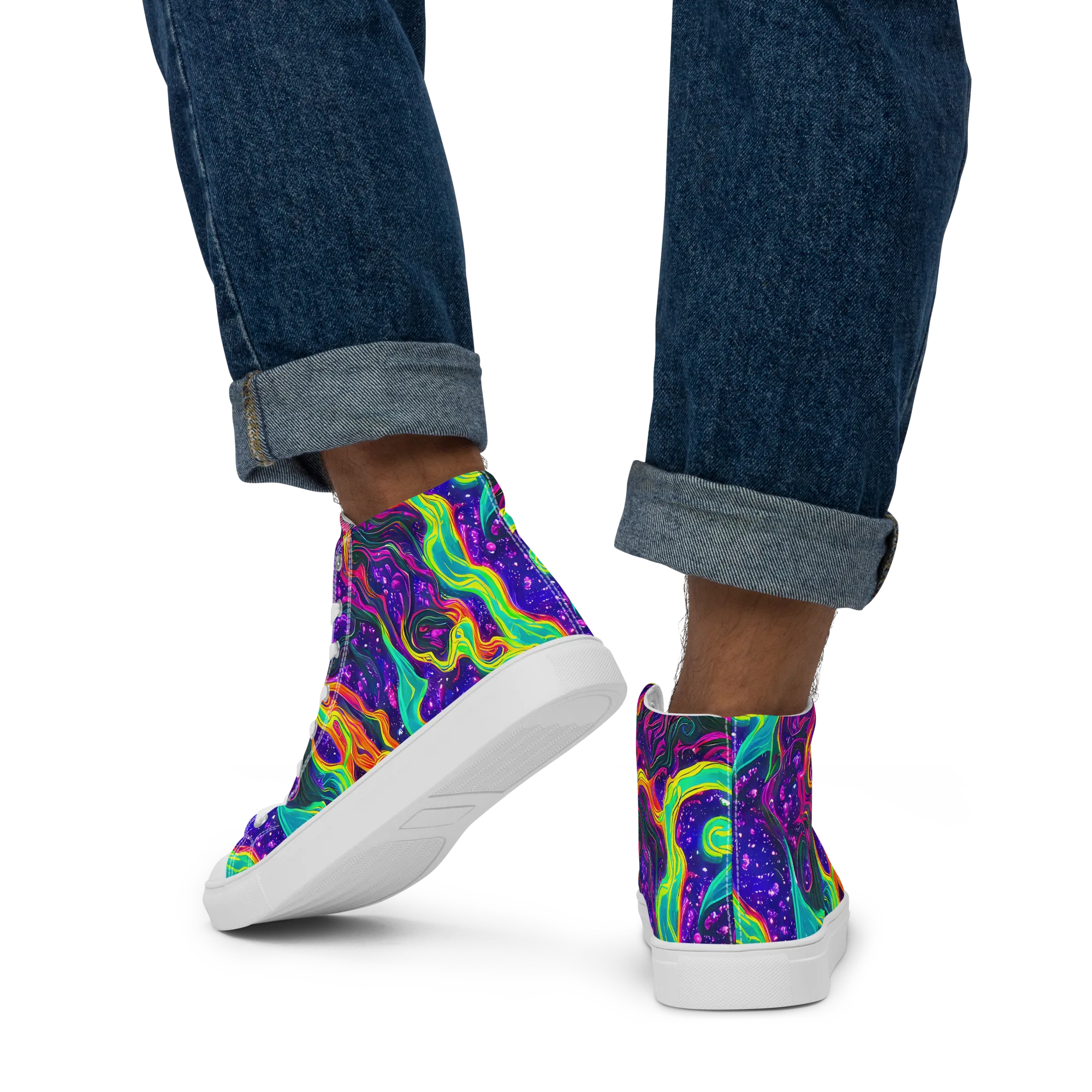 Infinite Ink on Men's High Top Canvas Shoes — Back