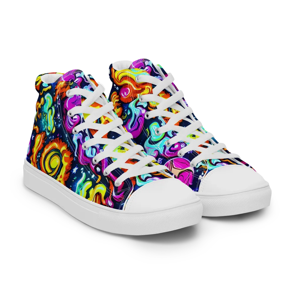 The Neon Dream on Men's High Top Canvas Shoes — Right Front