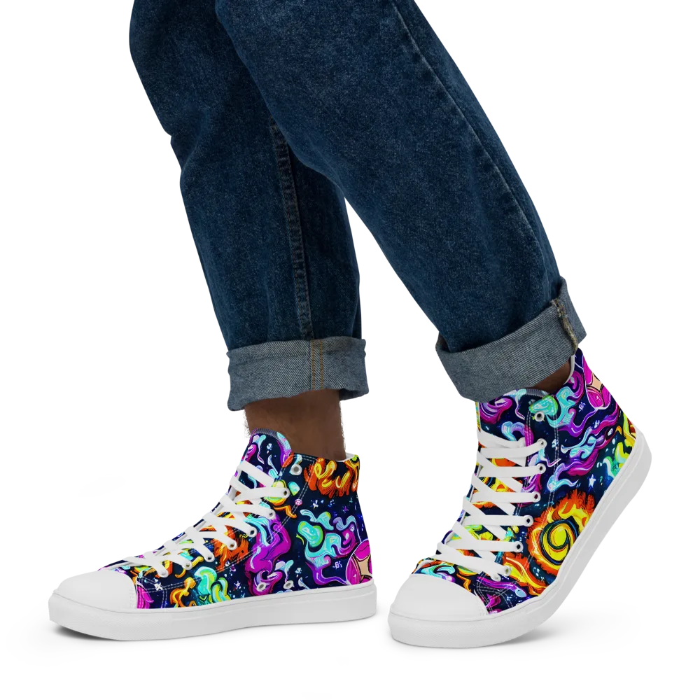 The Neon Dream on Men's High Top Canvas Shoes — Left