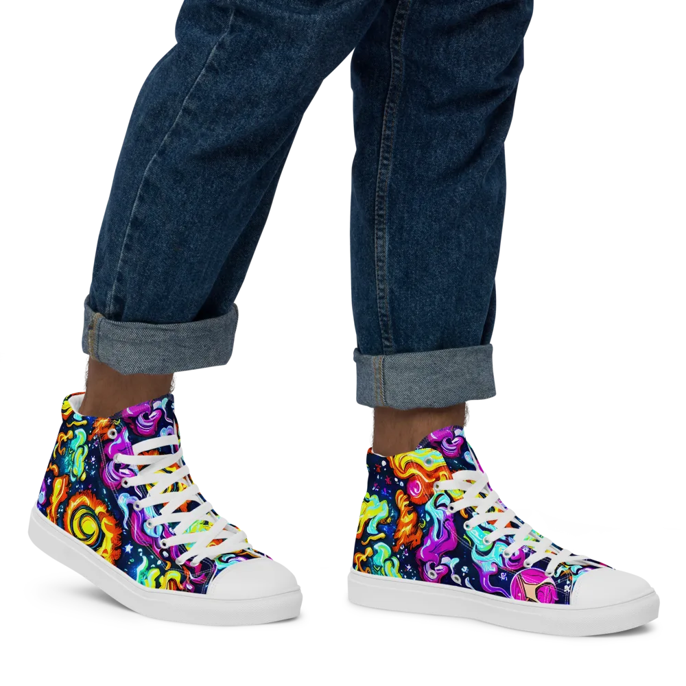 The Neon Dream on Men's High Top Canvas Shoes — Right