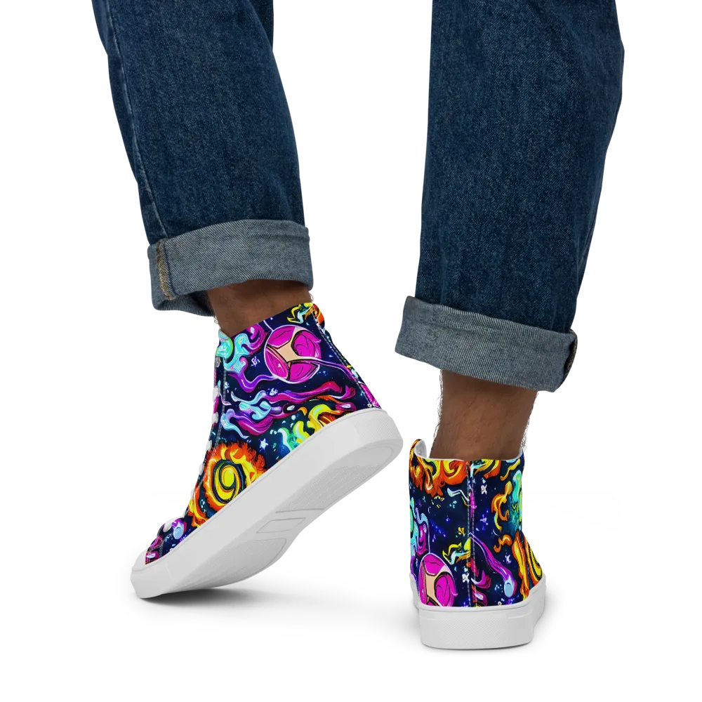 The Neon Dream on Men's High Top Canvas Shoes — Back