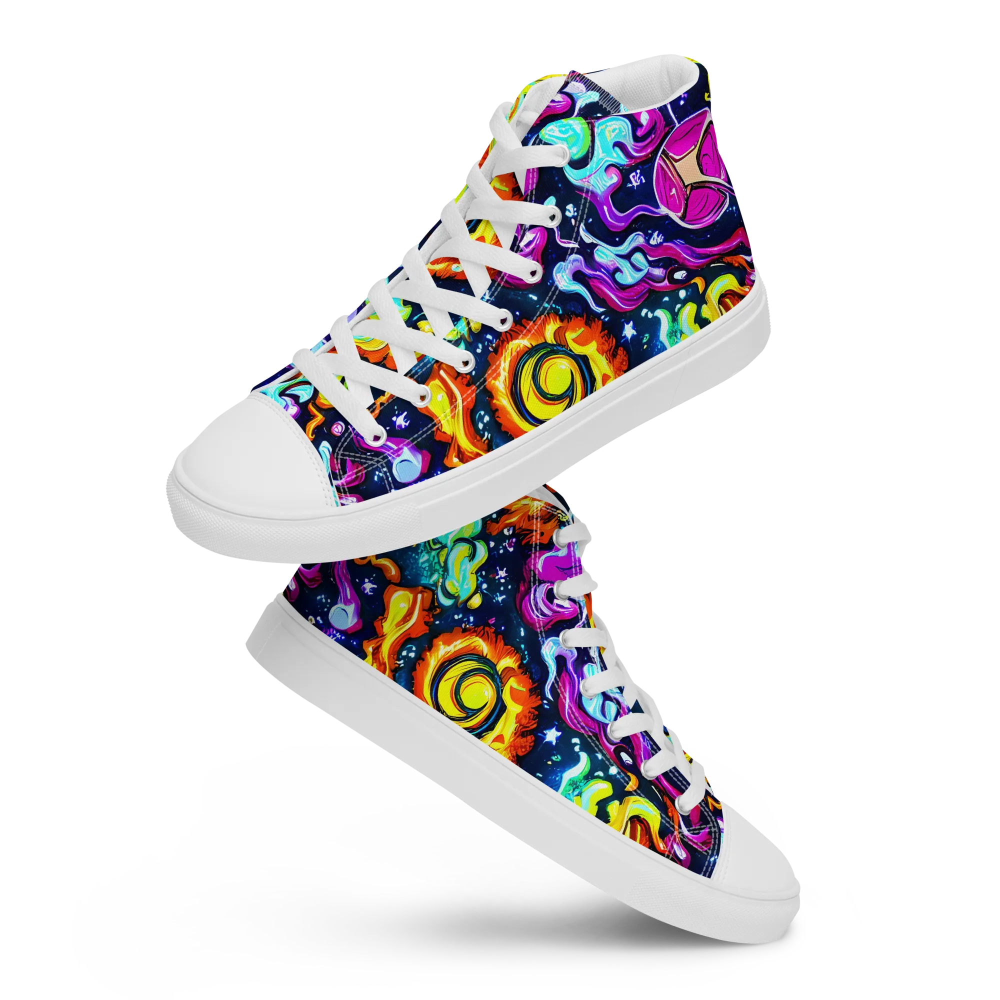 The Neon Dream on Women's High Top Canvas Shoes — Front