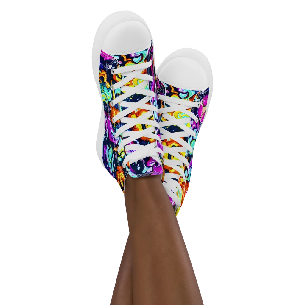The Neon Dream on Women's High Top Canvas Shoes — Front