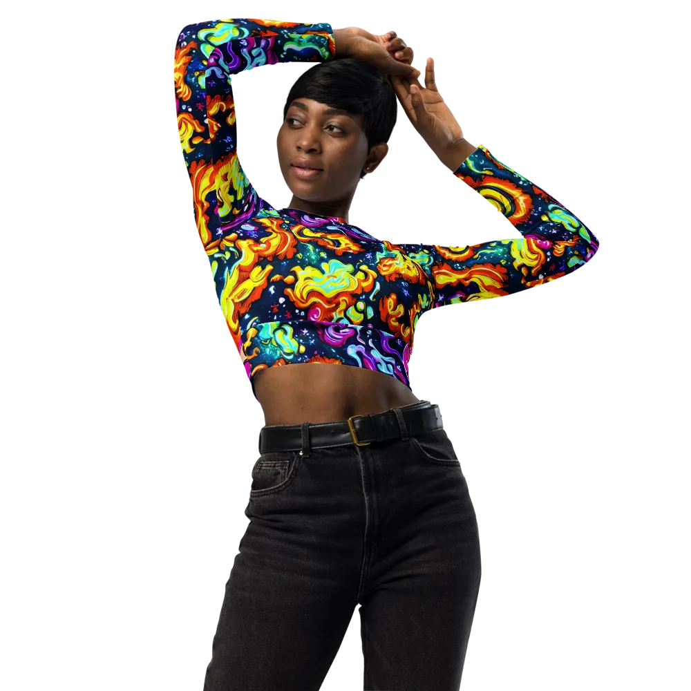 The Neon Dream on Long Sleeve Crop Top — Front