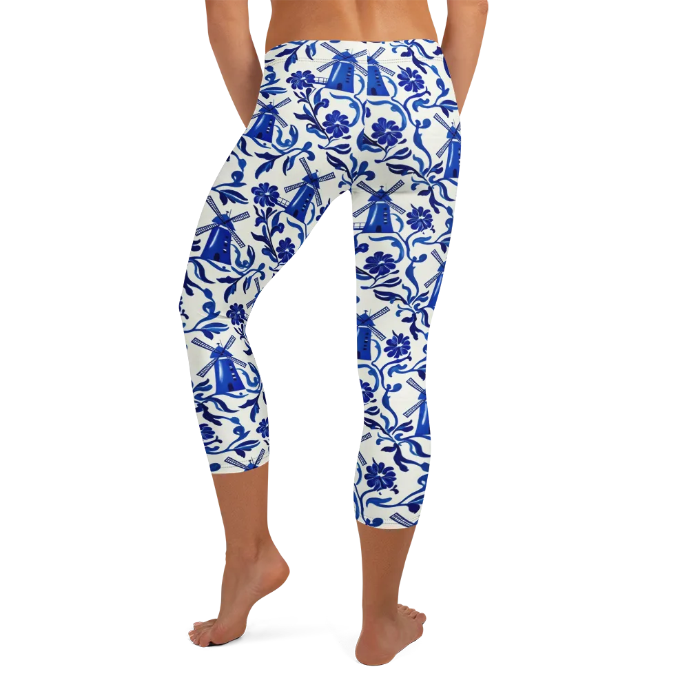 Blue Delft Breeze on Capri Leggings — Back