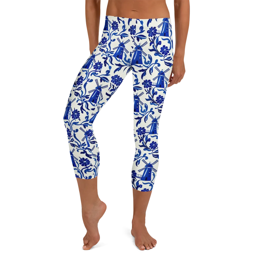 Blue Delft Breeze on Capri Leggings — Front