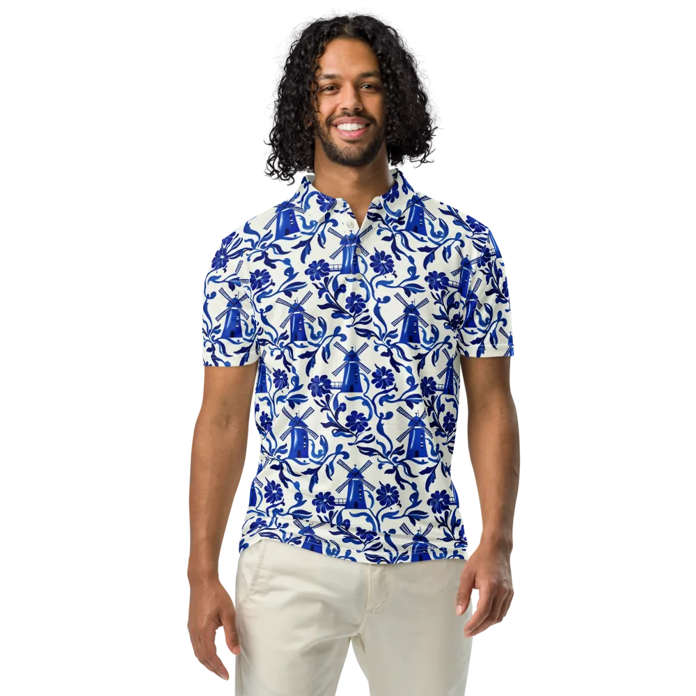 Blue Delft Breeze on Men's Slim Fit Polo Shirt — Front
