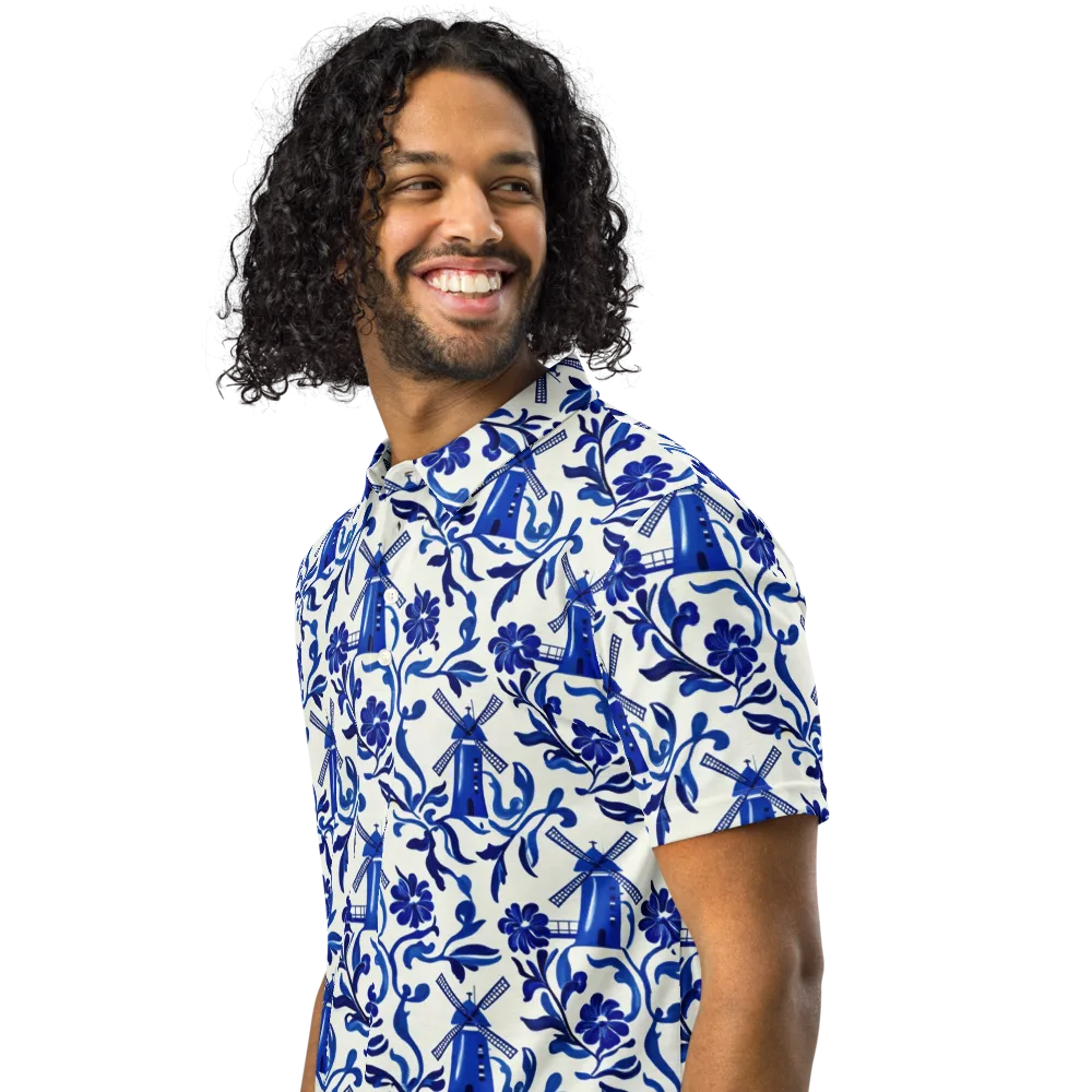 Blue Delft Breeze on Men's Slim Fit Polo Shirt — Left Front