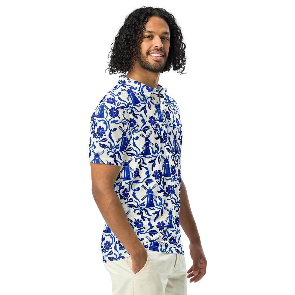Blue Delft Breeze on Men's Slim Fit Polo Shirt — Right Front