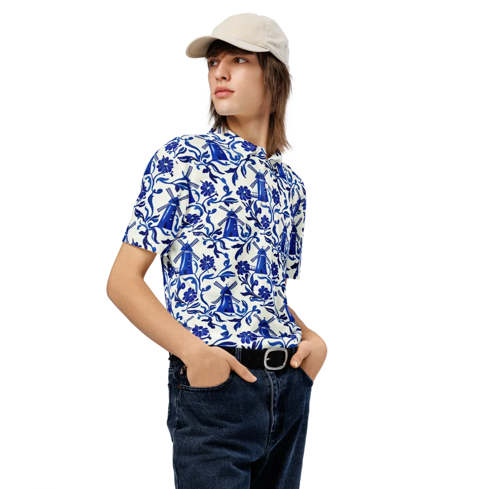 Blue Delft Breeze on Men's Slim Fit Polo Shirt — Right Front