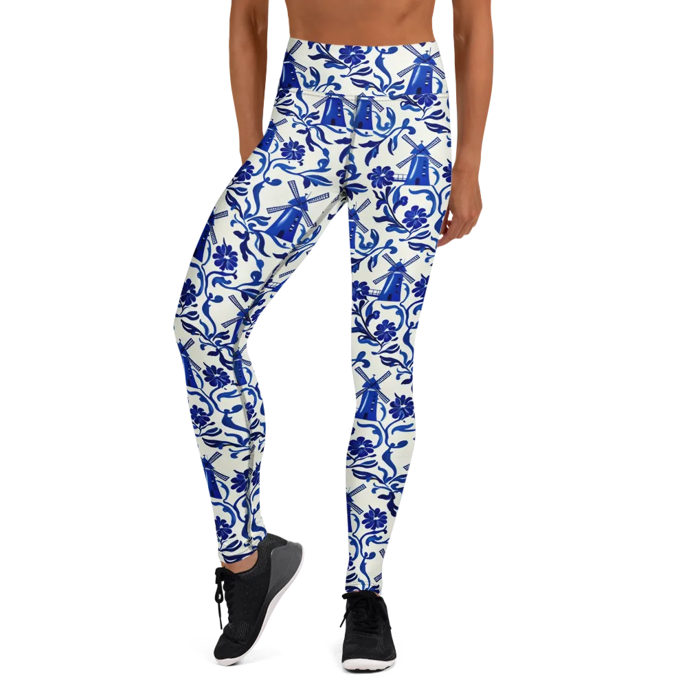 Blue Delft Breeze on Yoga Leggings — Front