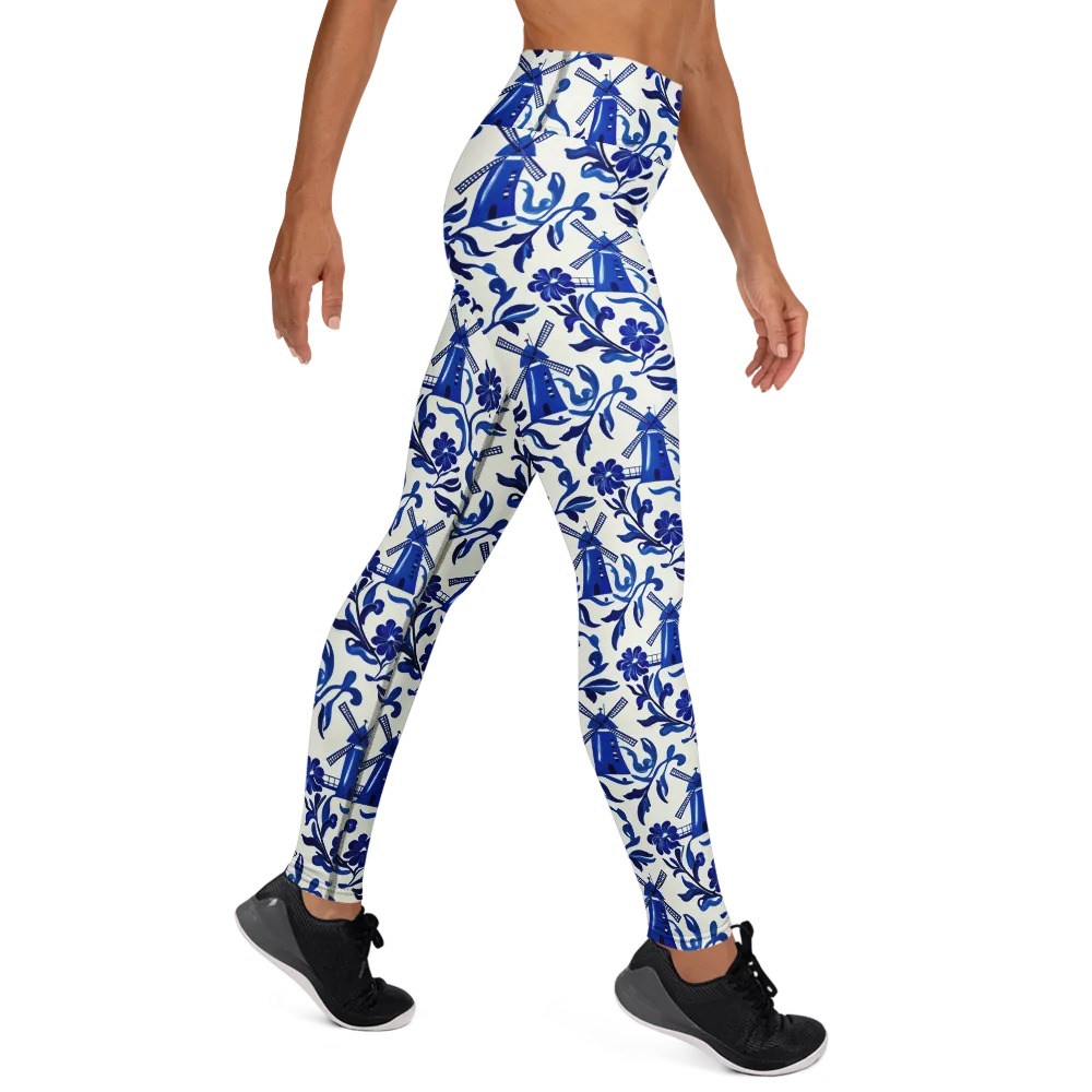 Blue Delft Breeze on Yoga Leggings — Right