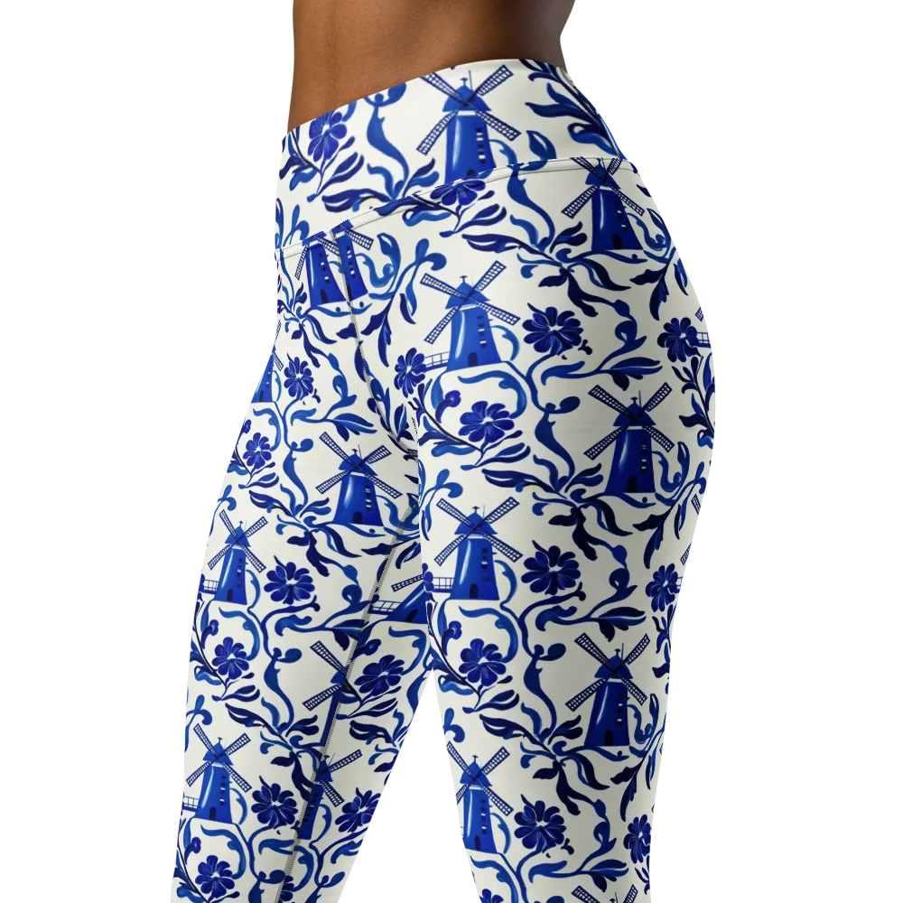 Blue Delft Breeze on Yoga Leggings — Left Front