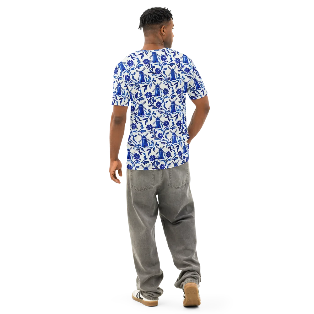 Blue Delft Breeze on Men's Cotton Crew Neck T-Shirt — Back
