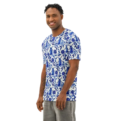 Blue Delft Breeze on a Men's Cotton Crew Neck T-Shirt