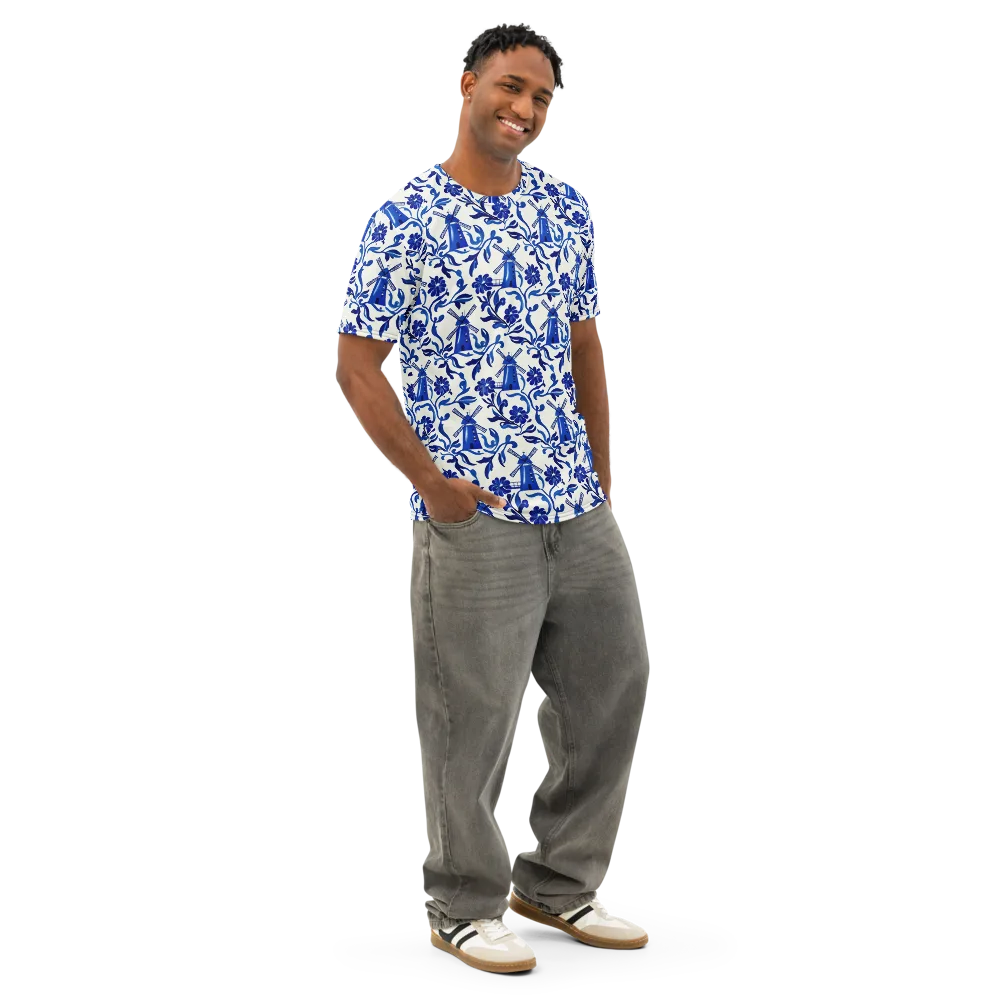 Blue Delft Breeze on Men's Cotton Crew Neck T-Shirt — Right Front