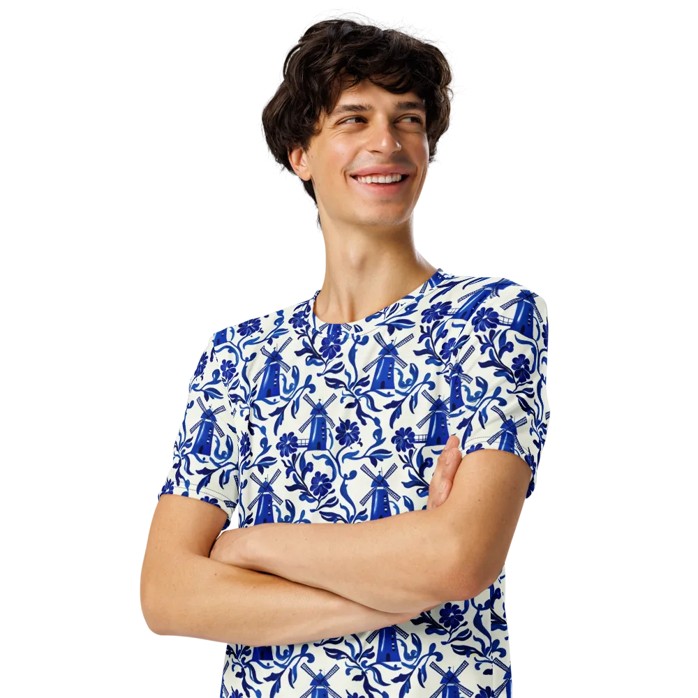 Blue Delft Breeze on Men's Crew Neck T-Shirt — Left Front