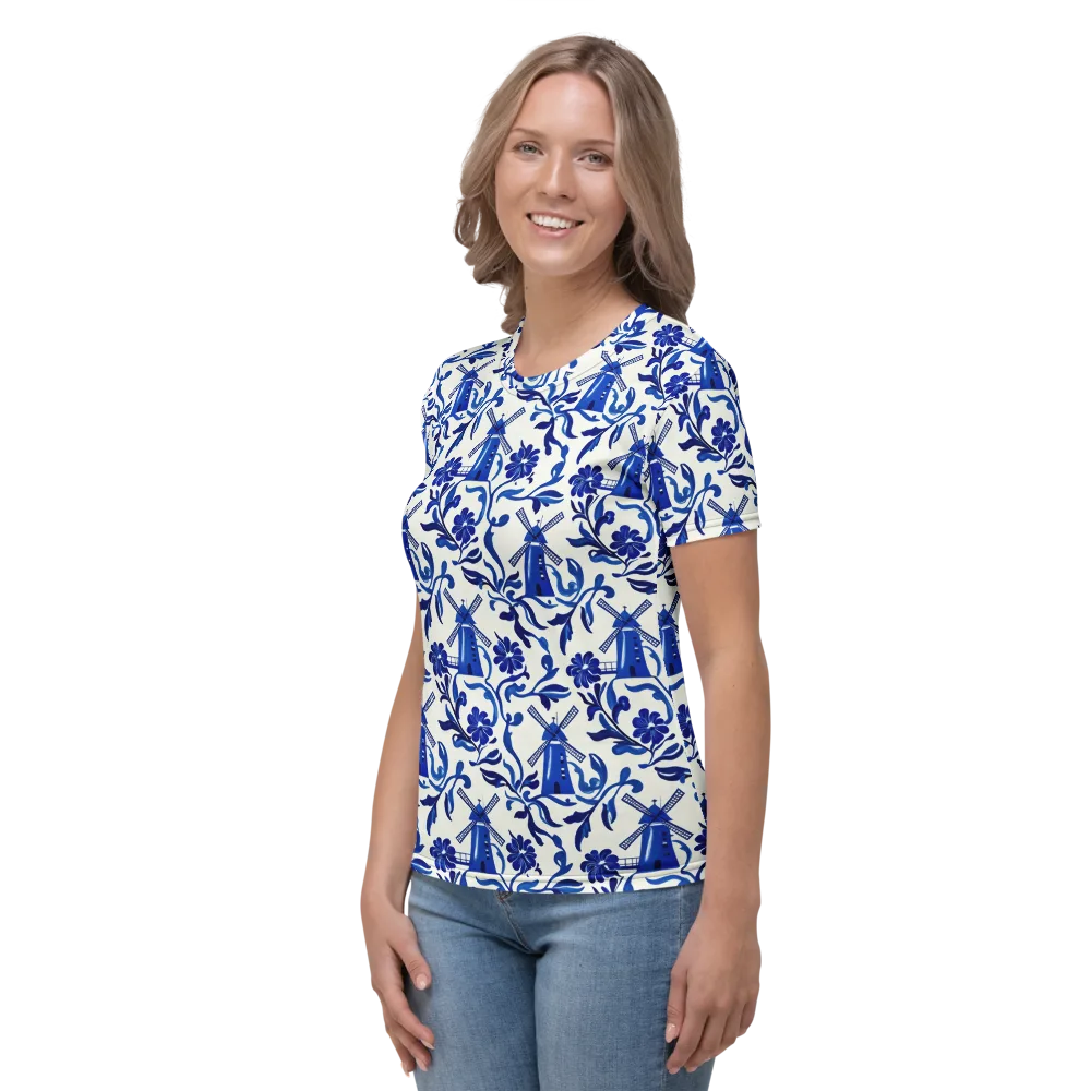 Blue Delft Breeze on Women's Crew Neck T-Shirt — Left
