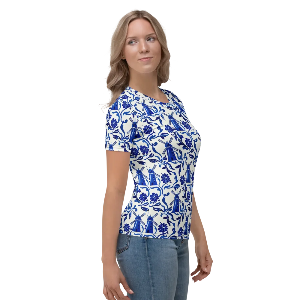 Blue Delft Breeze on Women's Crew Neck T-Shirt — Right