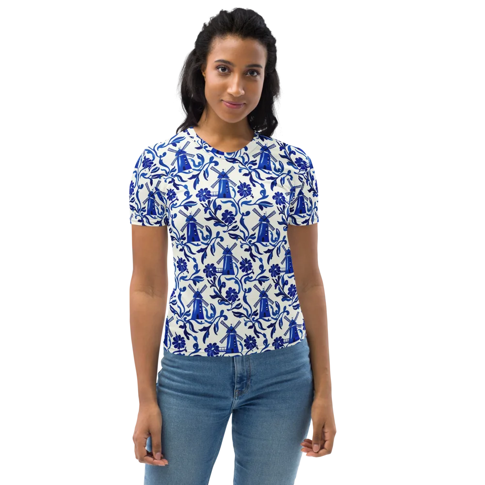 Blue Delft Breeze on Women's Crew Neck T-Shirt — Front