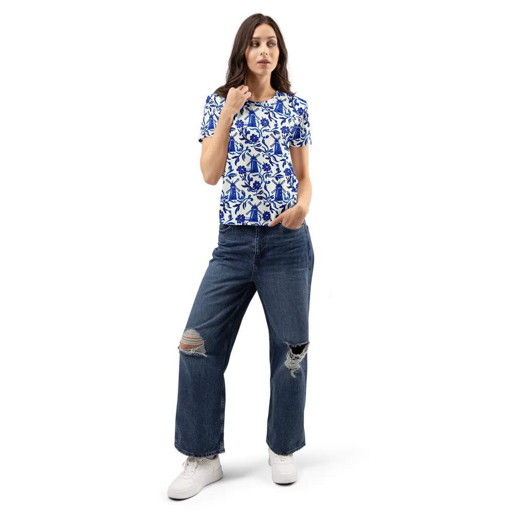 Blue Delft Breeze on Women's Crew Neck T-Shirt — Front