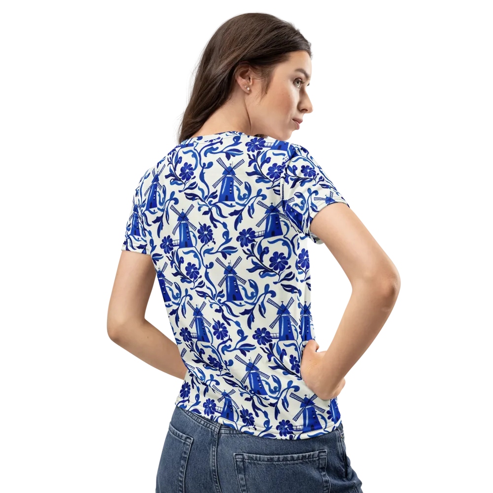 Blue Delft Breeze on Women's Crew Neck T-Shirt — Back
