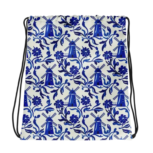 Blue Delft Breeze on a Drawstring Bag
