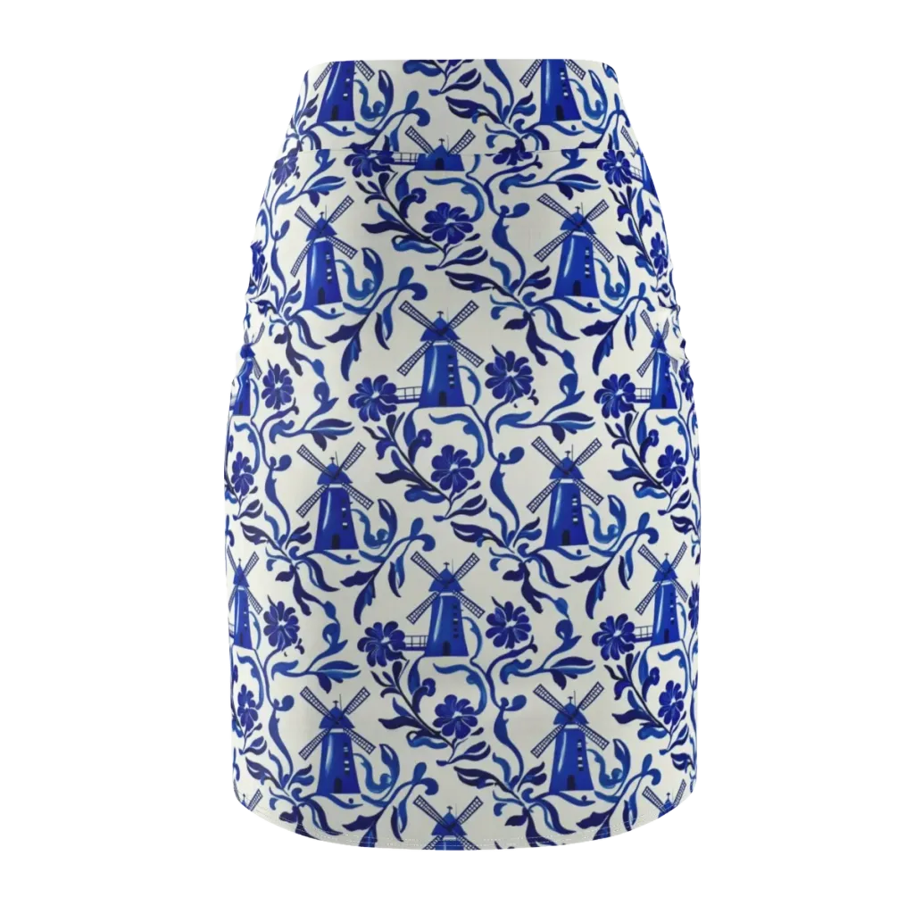Blue Delft Breeze on Pencil Skirt — Back