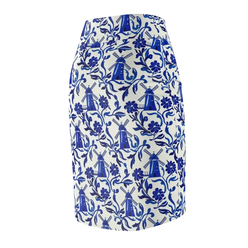 Blue Delft Breeze on Pencil Skirt — Back Side