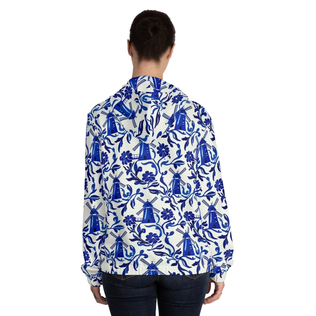 Blue Delft Breeze on Women's Full-Zip Hoodie — Back On Person