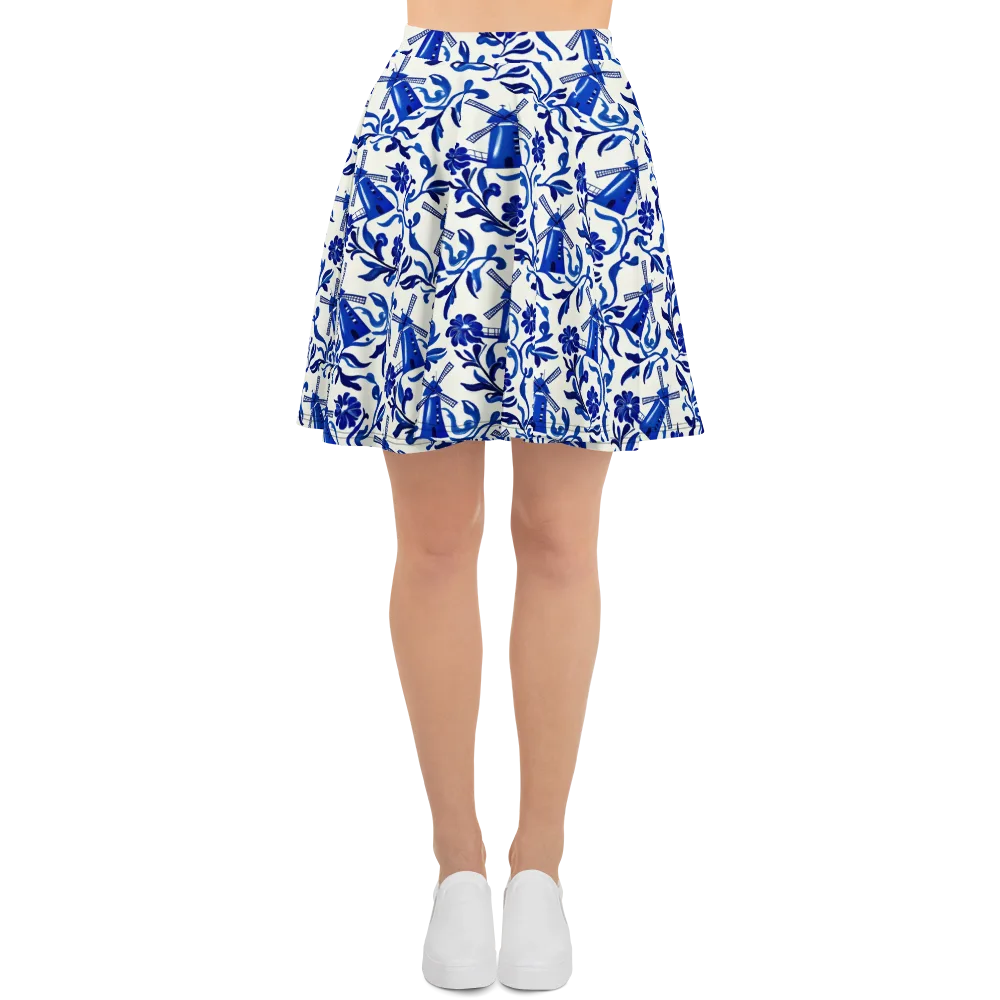 Blue Delft Breeze on Skater Skirt — Front