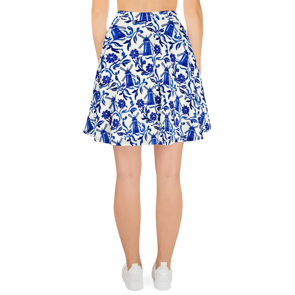 Blue Delft Breeze on Skater Skirt — Back