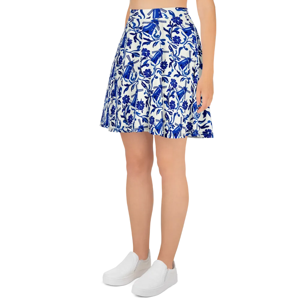 Blue Delft Breeze on Skater Skirt — Left