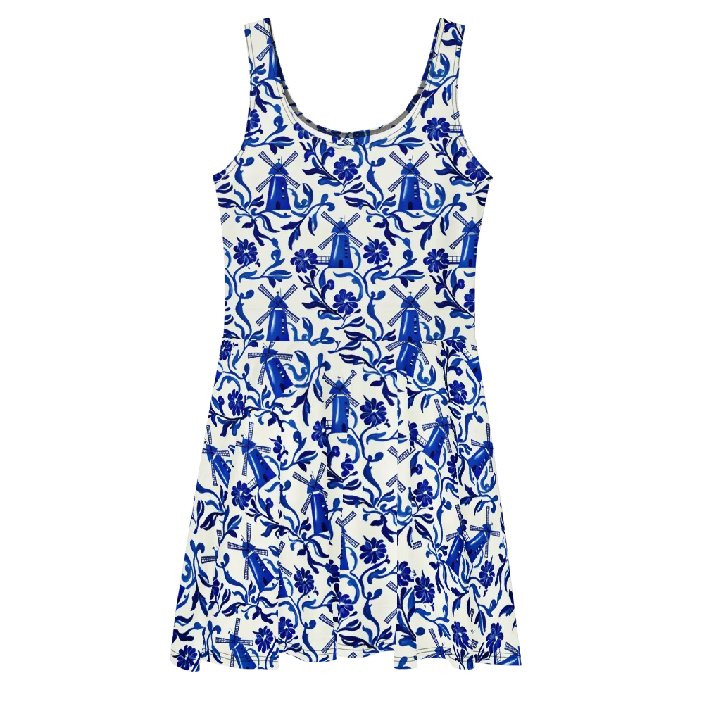 Blue Delft Breeze on Skater Dress — Front