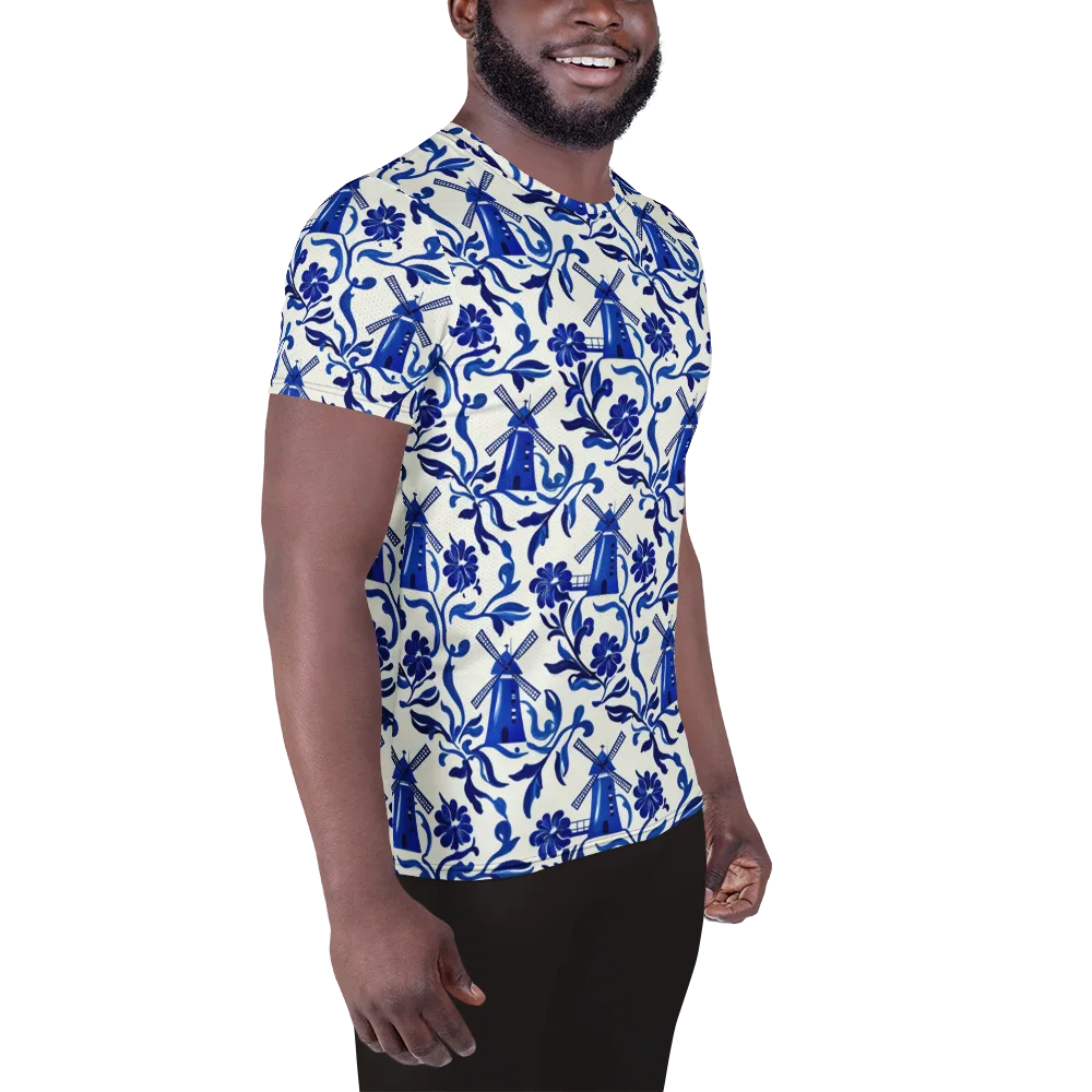 Blue Delft Breeze on Men's Athletic T-Shirt — Right