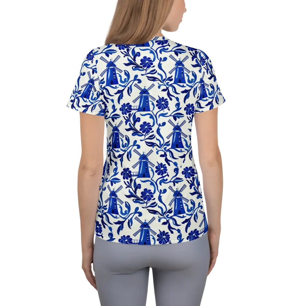 Blue Delft Breeze on Women's Athletic T-Shirt — Back