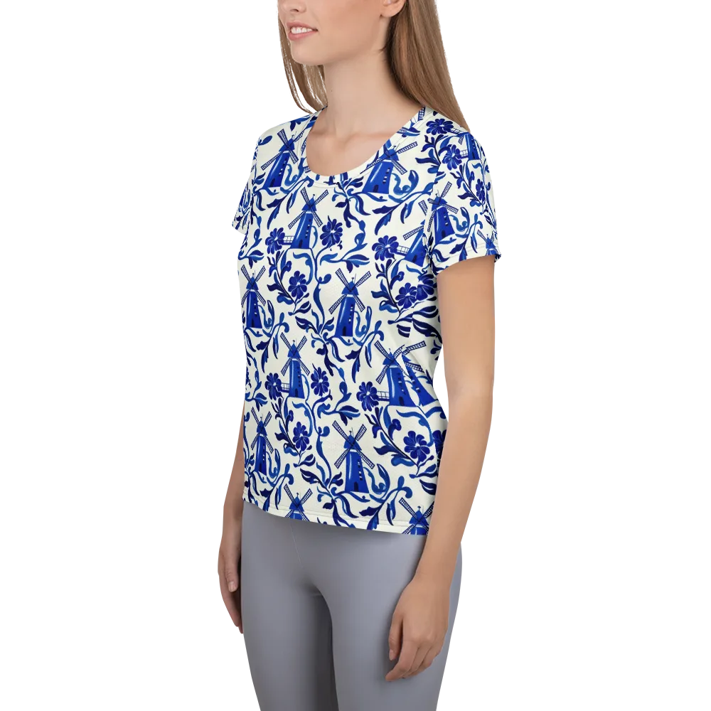 Blue Delft Breeze on Women's Athletic T-Shirt — Left