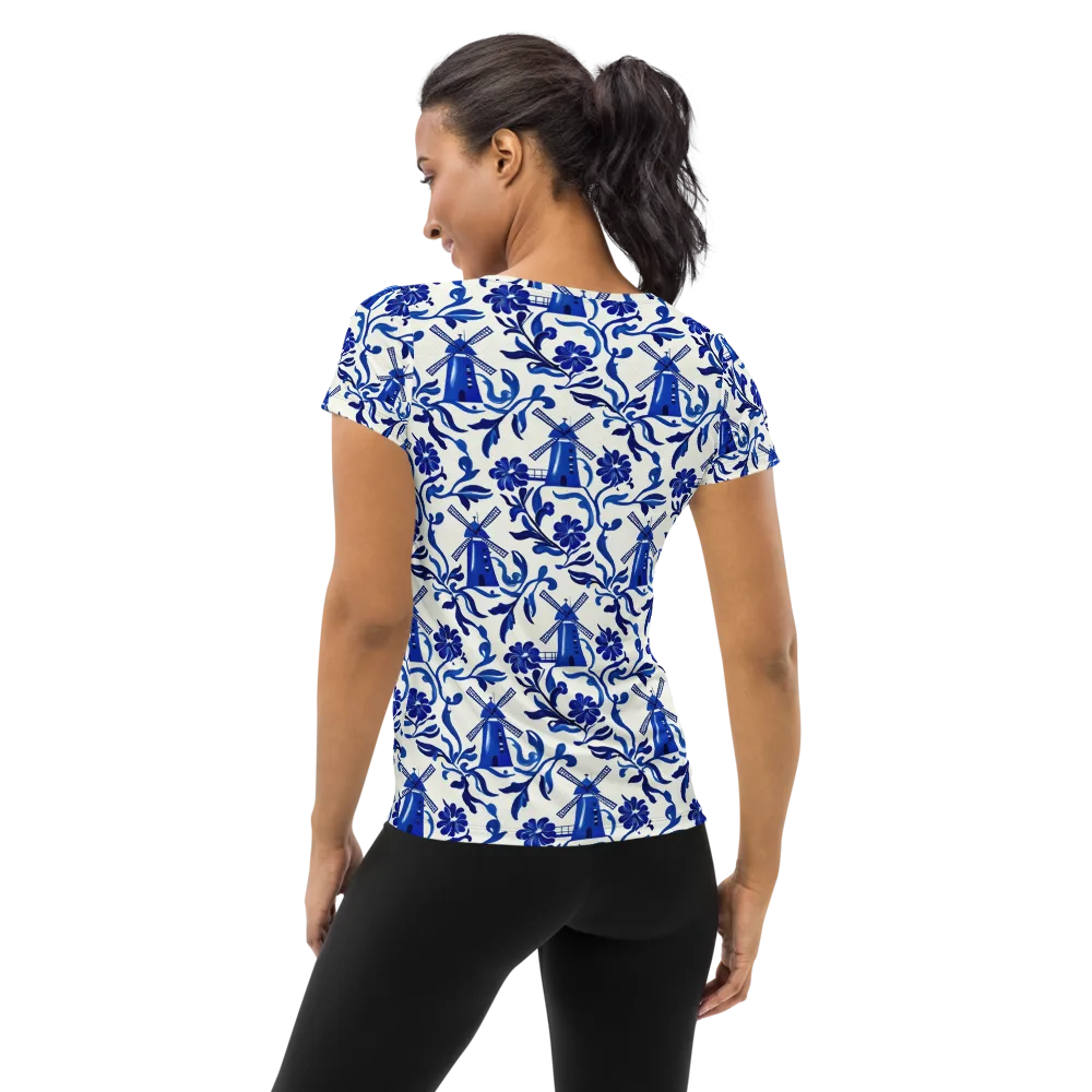 Blue Delft Breeze on Women's Athletic T-Shirt — Back