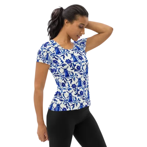 Blue Delft Breeze on a Women's Athletic T-Shirt
