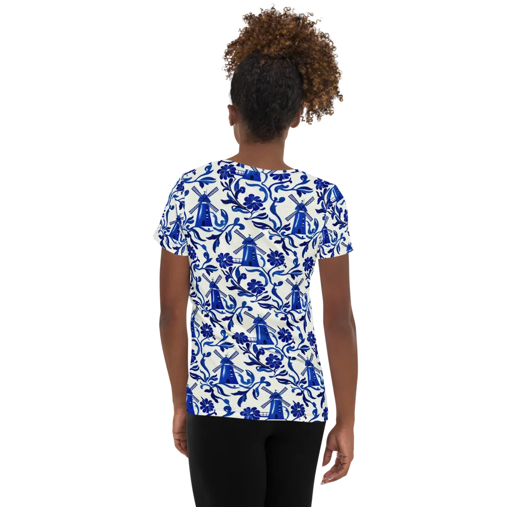 Blue Delft Breeze on Women's Athletic T-Shirt — Back