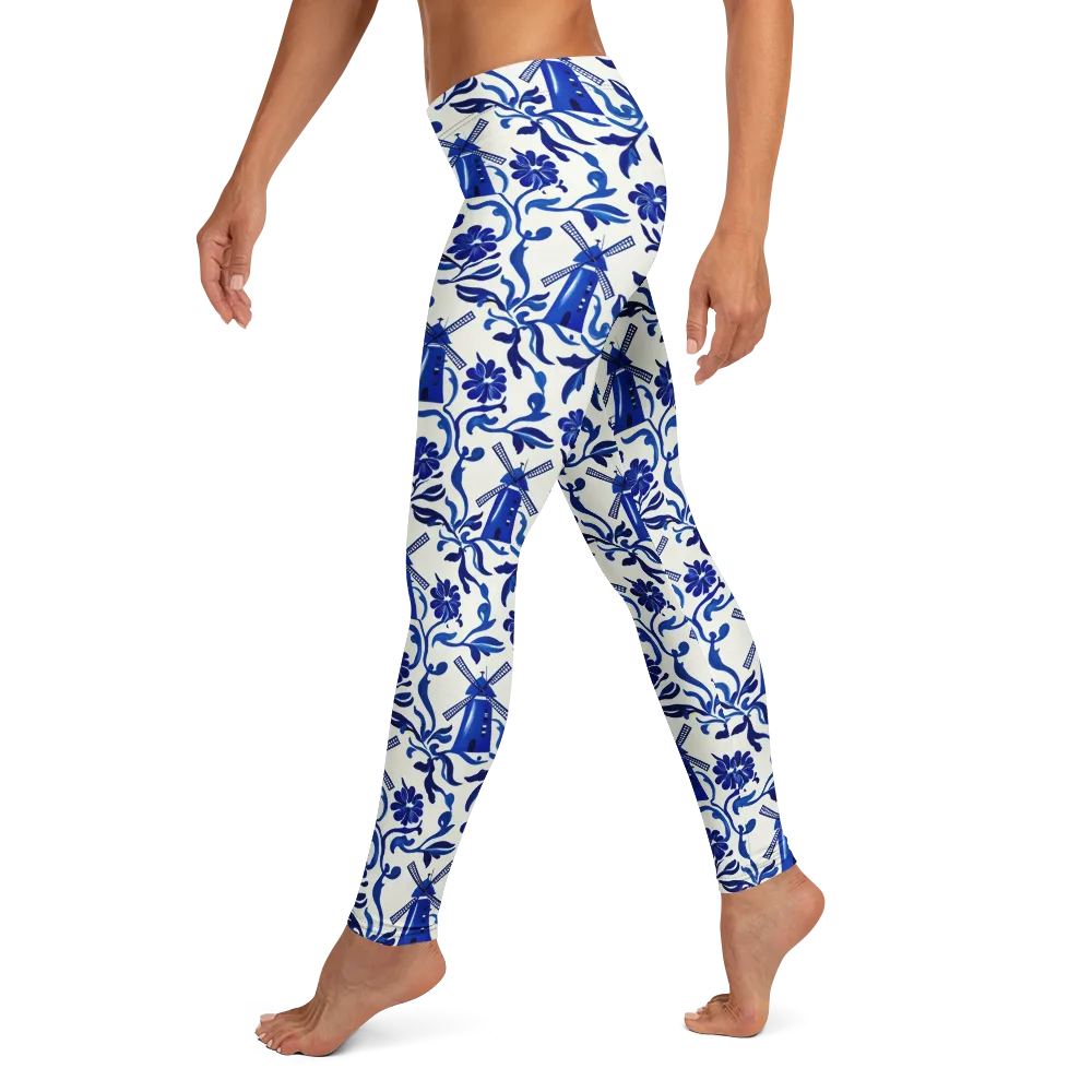 Blue Delft Breeze on Leggings — Left