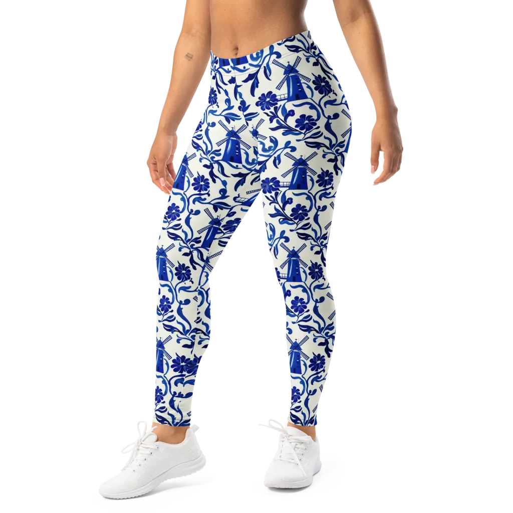 Blue Delft Breeze on Leggings — Left Front