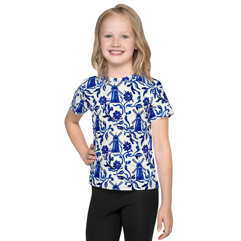 Blue Delft Breeze on Kids Crew Neck T-Shirt — Front
