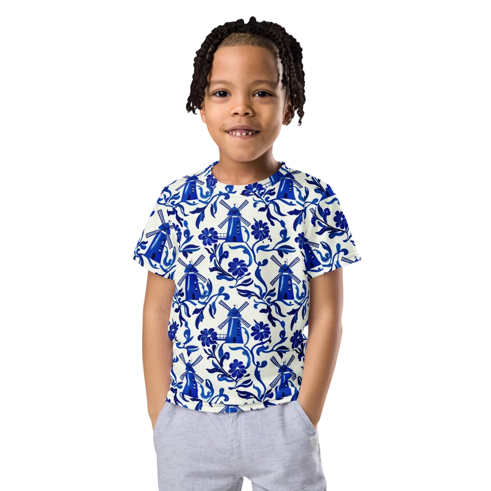 Blue Delft Breeze on Kids Crew Neck T-Shirt — Front