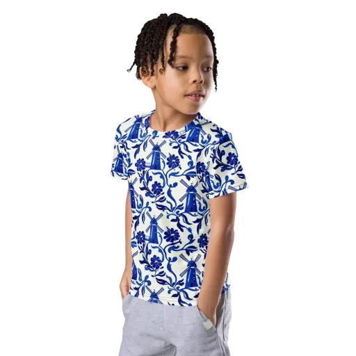 Blue Delft Breeze on a Kids Crew Neck T-Shirt