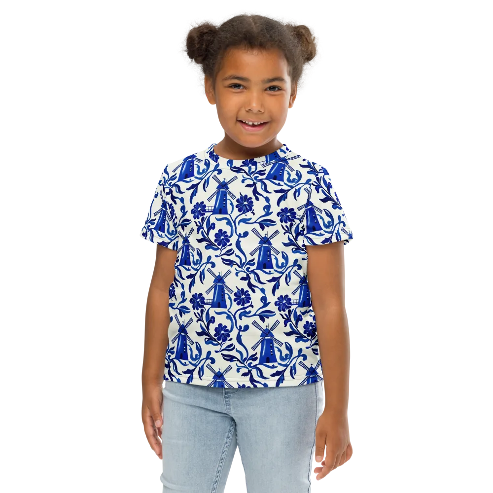Blue Delft Breeze on Kids Crew Neck T-Shirt — Front