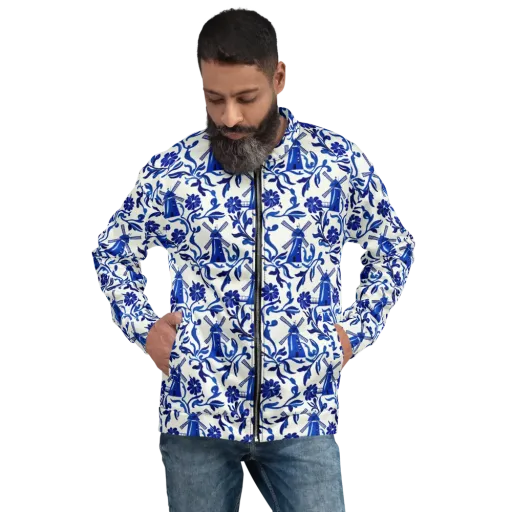 Blue Delft Breeze on a Bomber Jacket